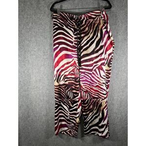 Natori Pants Women Large‎ Straight Leg Pull On Stretch Relax Purple Artsy Satin